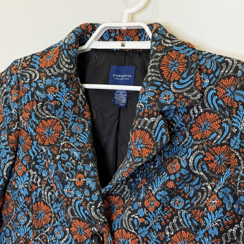 Doncaster Collection Peacoat Jacket Womens Size 6 Blue Orange Tapestry Pockets‎ - Picture 2 of 7